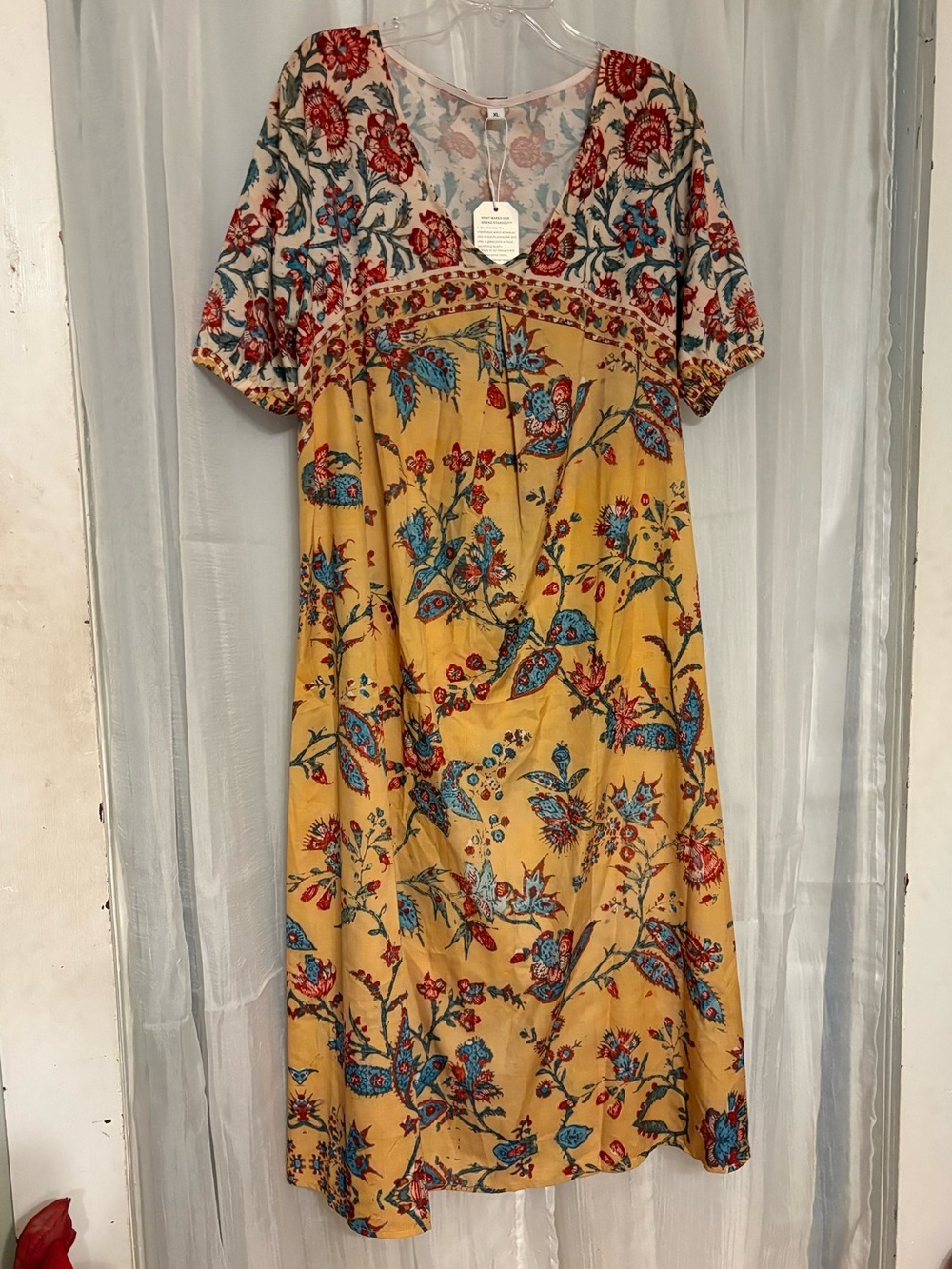 Colorful Flowered V neck Shift Dress